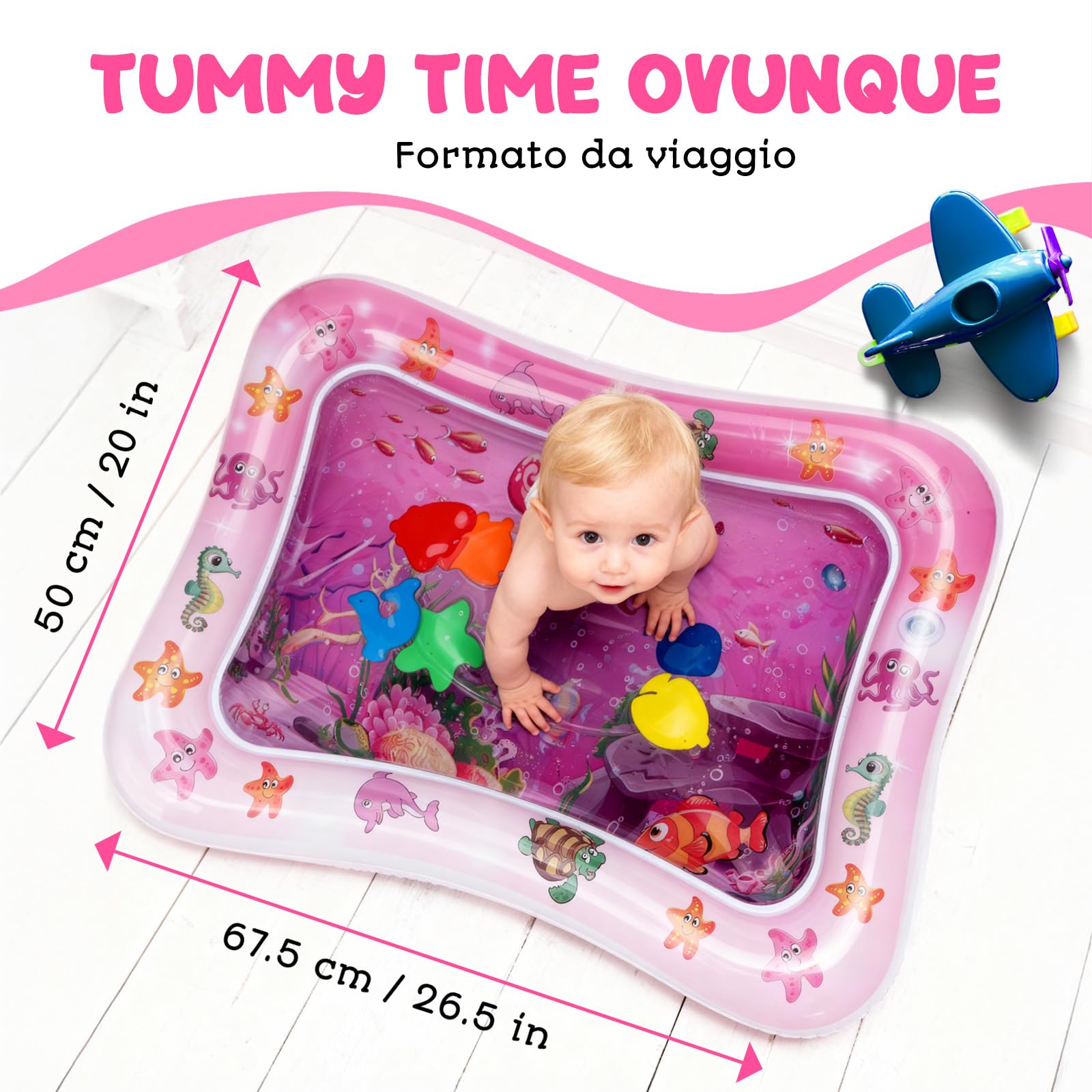 Tappetino Acqua Neonato – Tappeto Sensoriale Gonfiabile per Tummy Time - Gioco Neonati - Tappetino ad Acqua per Bambini 100% Senza BPA - Tappeto Gonfiabile per Neonati – Rosa - Avec Maman