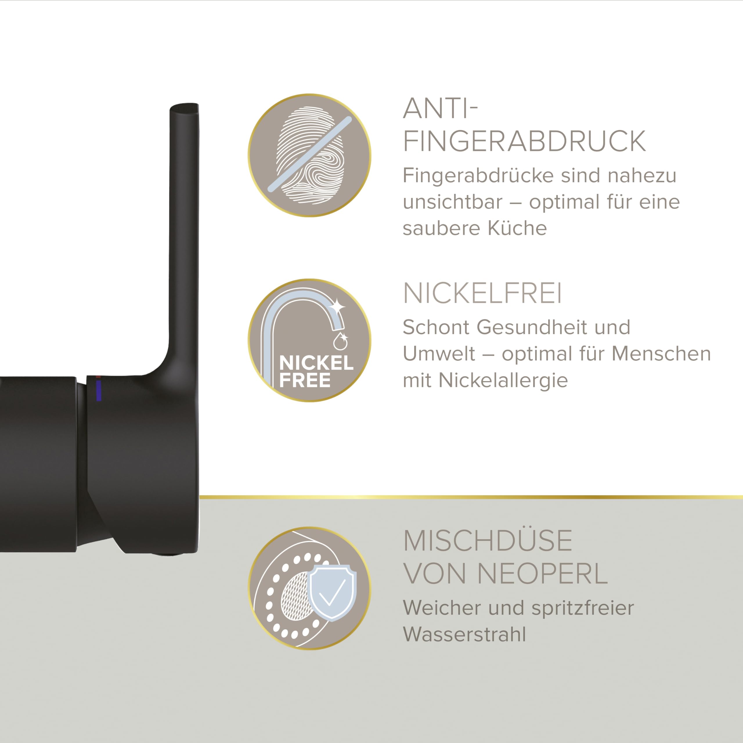 Lenz Küchenarmatur ALUNA in Schwarz-matt – Federbrause, 360° schwenkbar | Pendelbrause, 2 Strahlarten, Magnetische Halterung, Anti-Fingerabdruck Oberfläche, Schnellbefestigung, Höhe 47,5 cm, 46070551