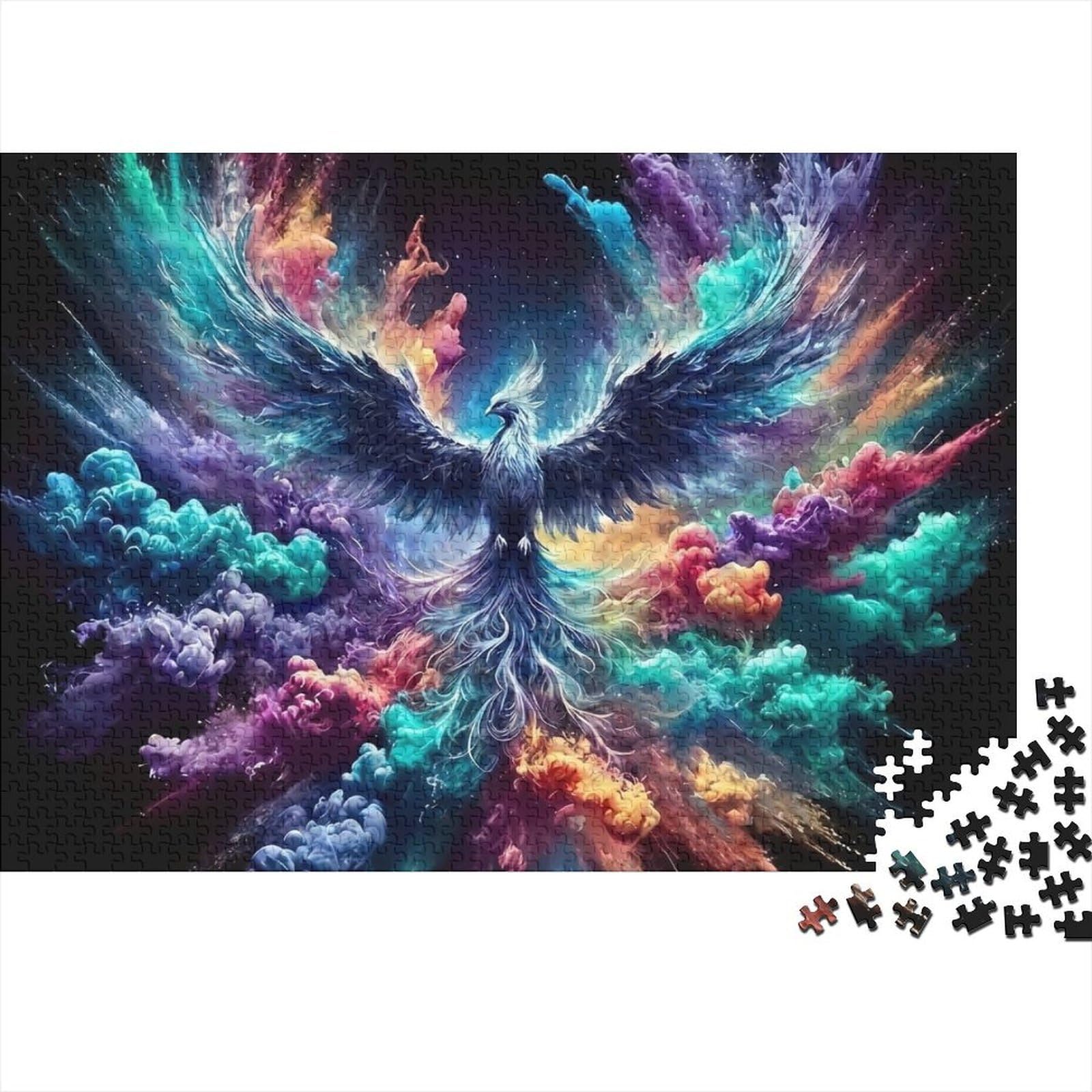 Colorful Mystic Phoenix 1000 Piece Jigsaw Puzzle Paper for Adults Night Fantasy Style Puzzle Game for Family Relaxation Focus Gift 38x26cm/1000pcs