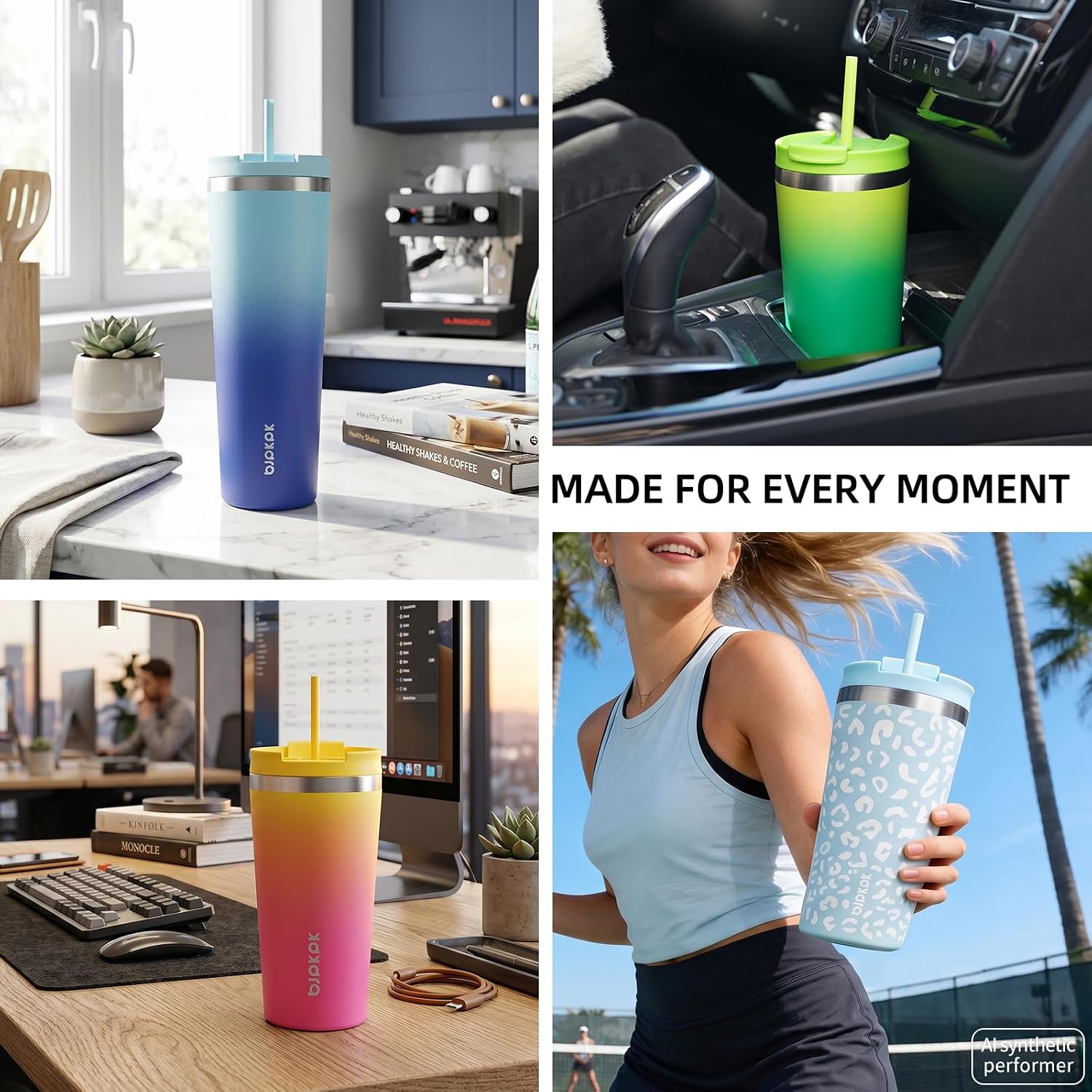 BJPKPK 4 Pack 34oz Insulated Tumbler with Lid & Straw, Stainless Steel image 5