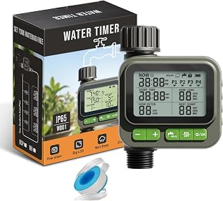 Temporizador de riego automático con Pantalla LCD Grande – Modo Manual/automático, función de retardo por Lluvia, Incluye 1 Divisor de Agua de 3/4 de Pulgada en Forma de Y