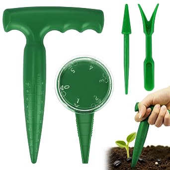 Garden Dibber,Dibber for Planting Bulbs with Depth Markings,Ergonomic T-Grip for Even Sowing and No Waste,Bulb Planter Tool for Allotments,Home Gardens,Dark Green 4 Pcs