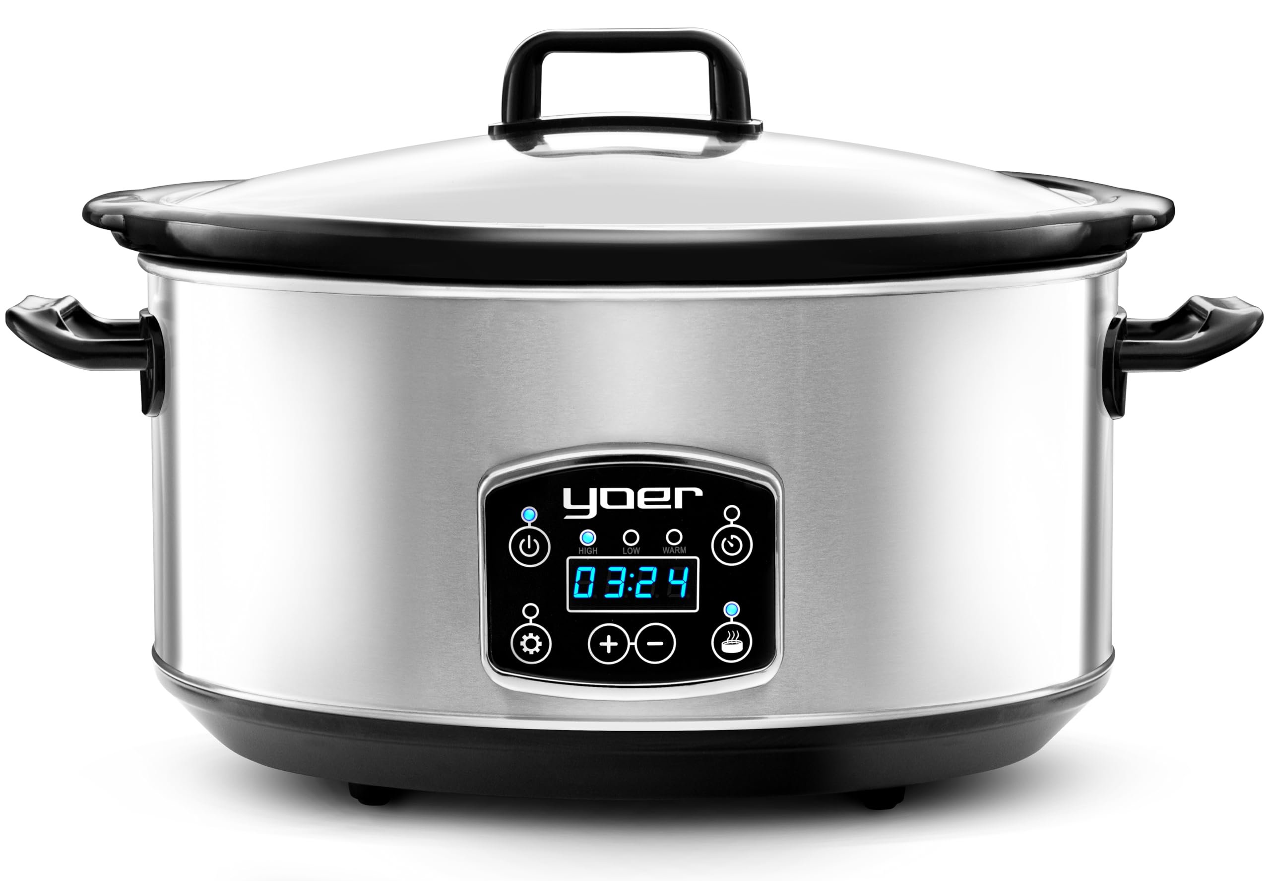 Yoer Clever-Cook SC6502S, Slow Cooker, 320W, 6,5L, Multifunktional, ECO, 16-Stunden-Timer, LCD-Display, Temperaturhaltefunktion, 3 Betriebsmodi, Herausnehmbarer Keramikeinsatz, Antihaft-Beschichtung