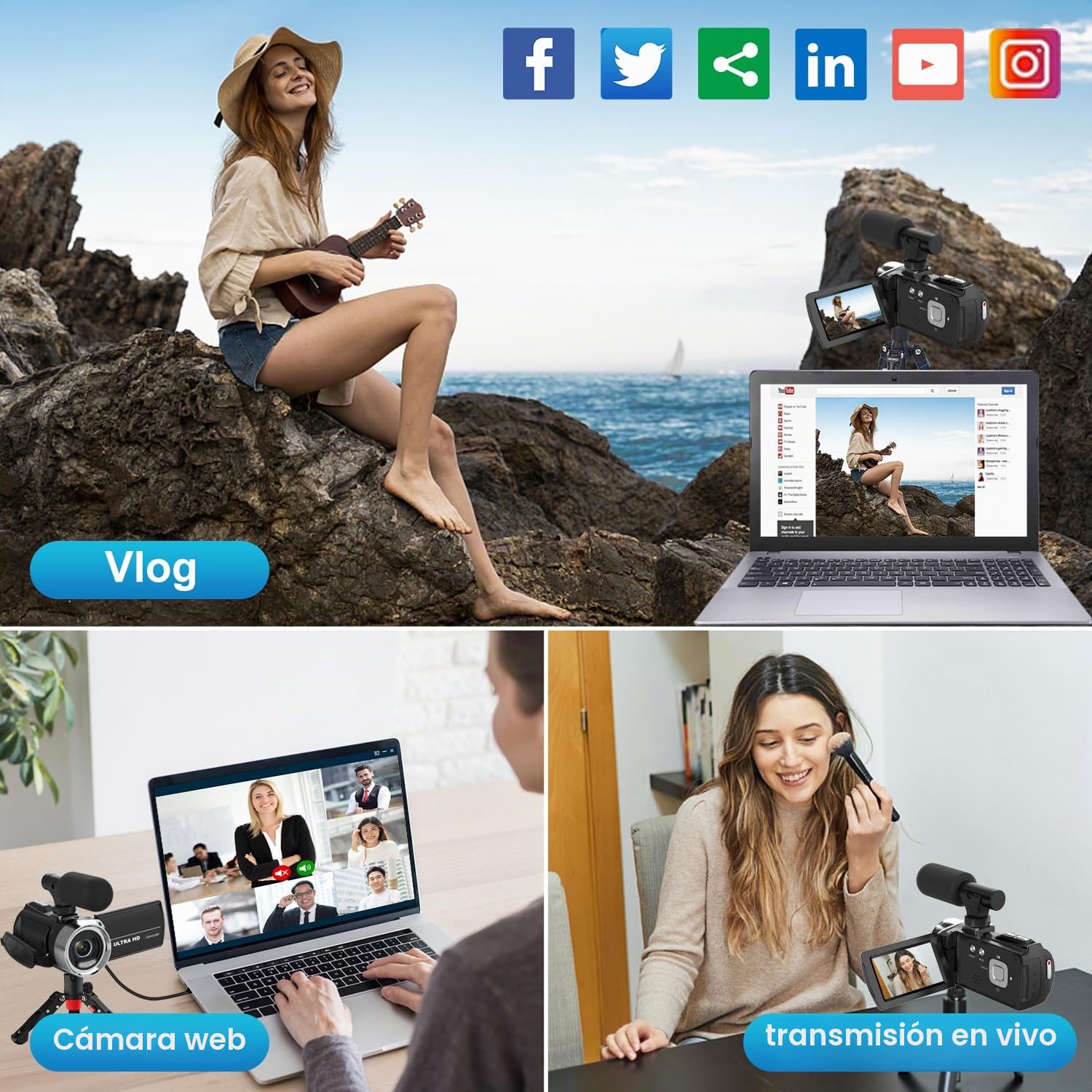 Videocámara Windancy FHD 1080P 48MP 4K Videocámara para YouTube, Videocámara de Vlogging Grabadora 18X Zoom Digital Pantalla IPS de 3.0 Pulgadas con Rotación de 270 Grados
