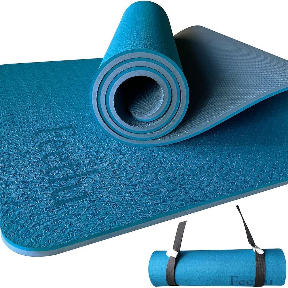 Übungs-Yogamatte, 10 mm, extra dick, rutschfest, mit Tragegurt, für Allzweck-Frauen, Männer, Yoga, Pilates, Boden-Fitness, Heim-Fitness-Studio, Größe 183 x 61 cm