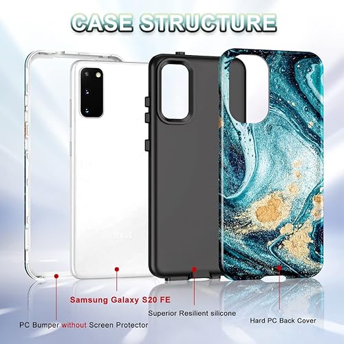 Miniatura 2 de Btscase Funda para Galaxy S20 FE 5G, patrón de mármol 3 en 1, resistente a prueba de golpes, cuerpo completo, policarbonato duro y suave protección