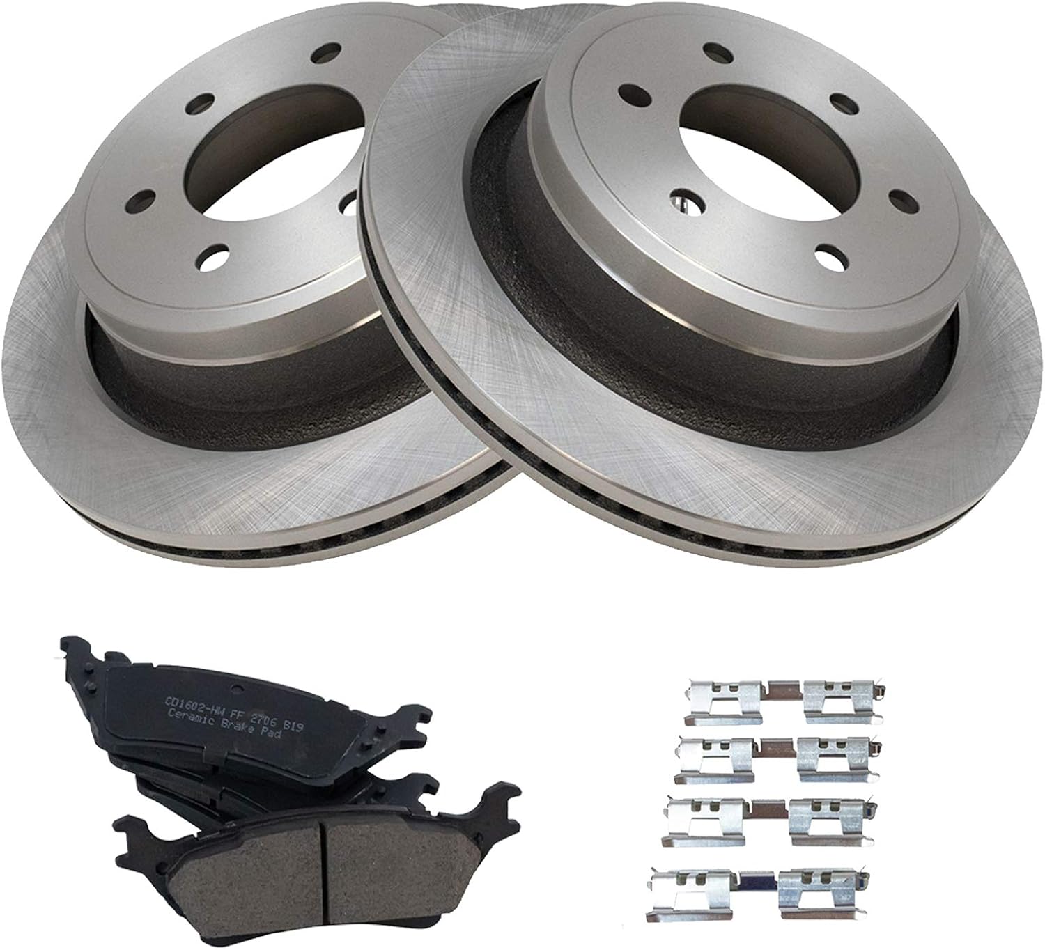 TRQ Rear Brake Pad & Rotor Kit Brake Pads Brake Rotor Ceramic Compatible with 2012-2018 Ford F-150