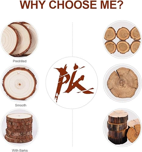 Miniatura 6 de 5ARTH Rebanadas de madera natural, 30 piezas de 2.7 a 3.1 pulgadas, kit de madera sin terminar preperforado con agujero, círculos de madera para