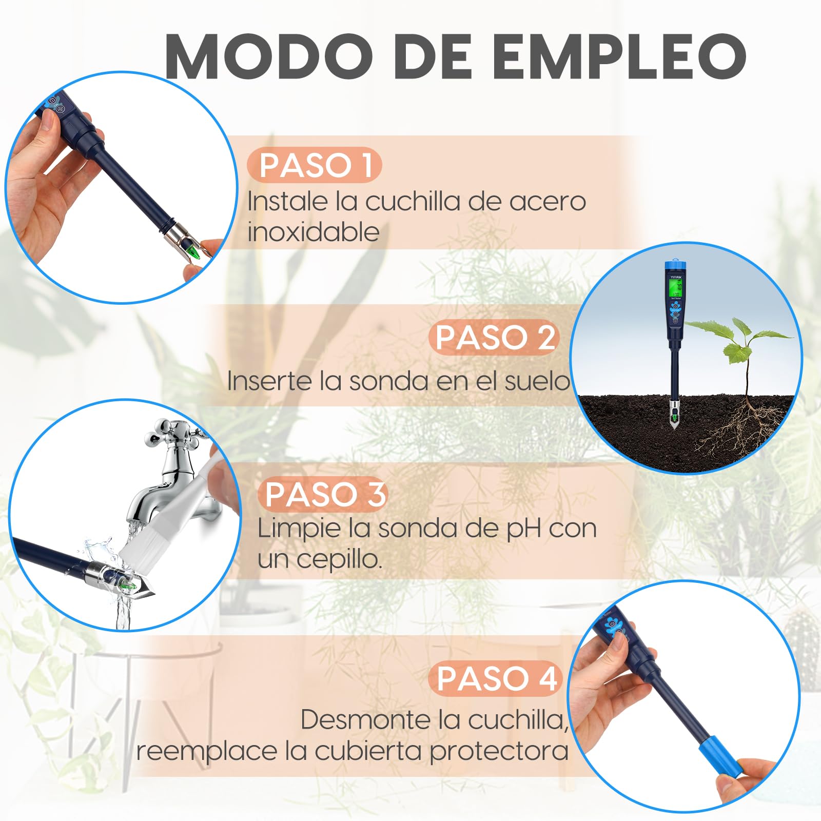 YINMIK Medidor de pH del Suelo, probador Digital de pH del Suelo y la solución, pH medidor Profesional para medir Alimentos, Agua, Carne, Cerveza elaboración, Piscina, Queso, Pan, Invernadero jardín