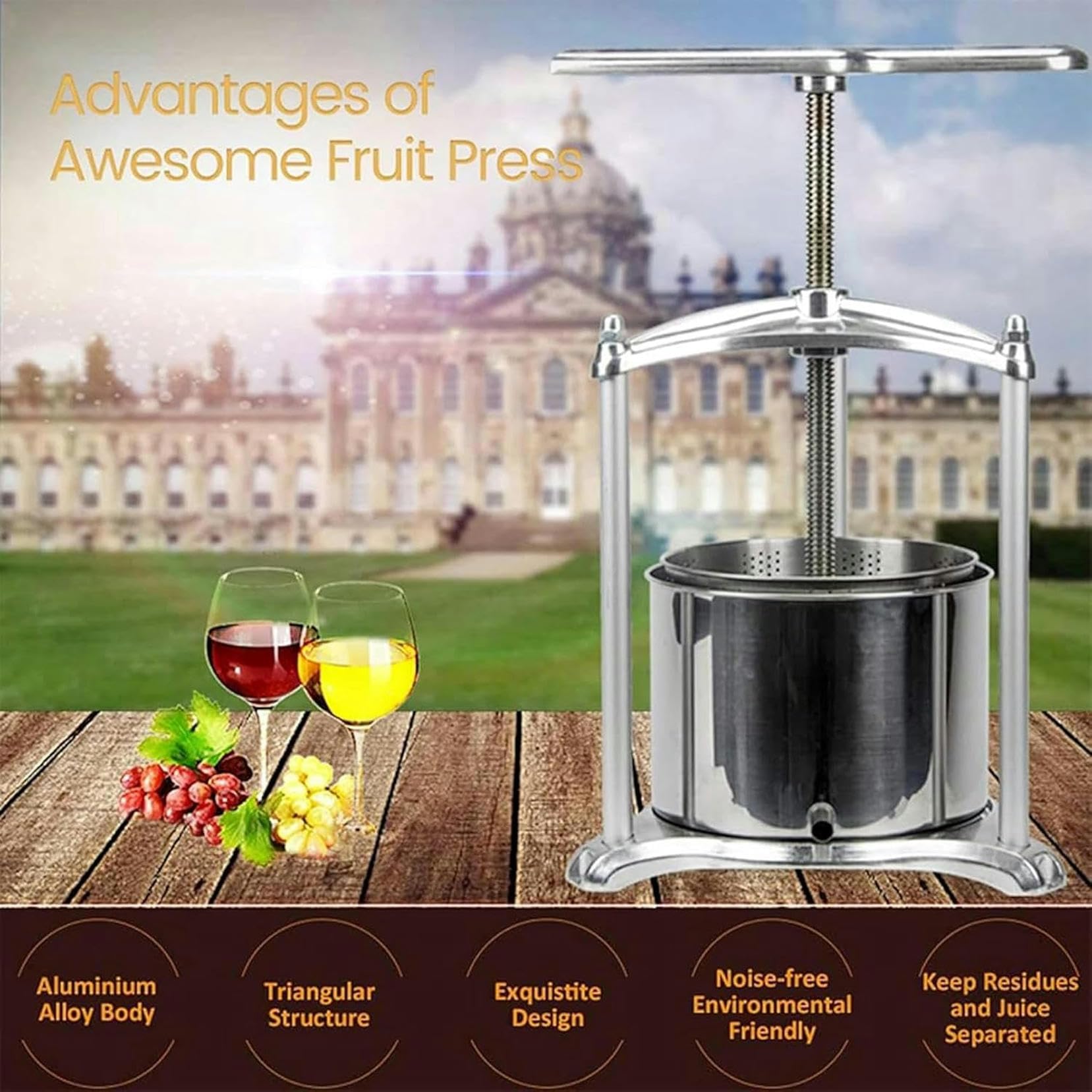 UWYTGF Manual Wine and Fruits,3L Stainless Steel Manual Spermidor for Household Machine,Vegetable Tincture and Cider