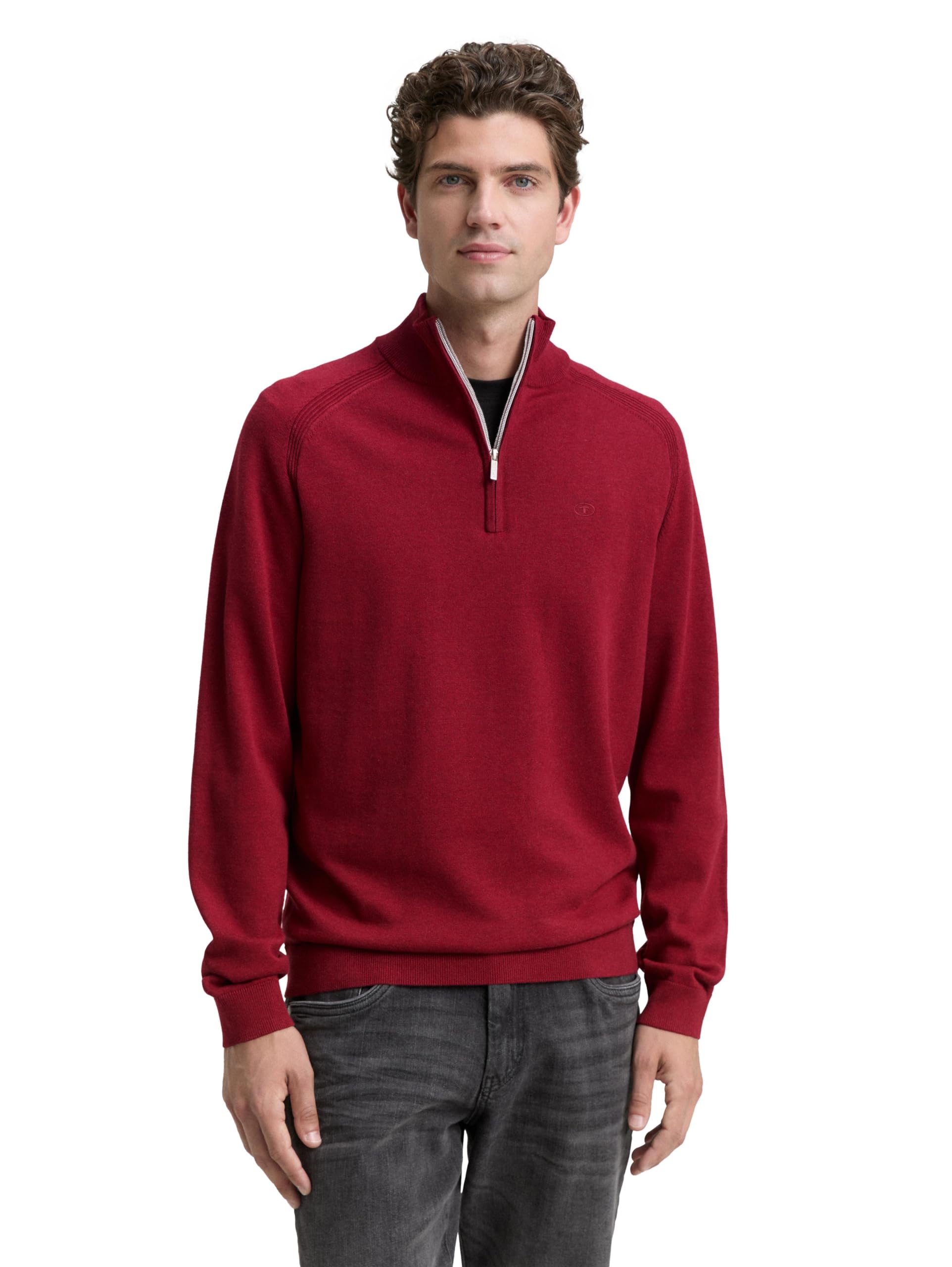 Tom Tailor Herren 1047569 Troyer Strickpullover mit Logo-Stickerei