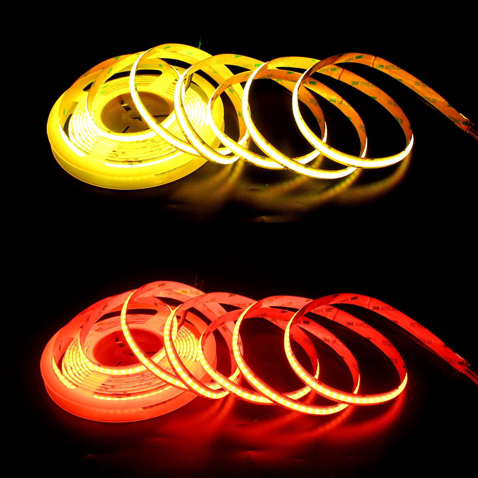 Bande LED COB RVB CCT,24V 5 in 1 RGB blanc chaud+blanc 840 LEDs/m COB LED,5m double blanc (2700~6500 K) 4200 LED haute luminosité flexible RGBW COB ruban pour fête,