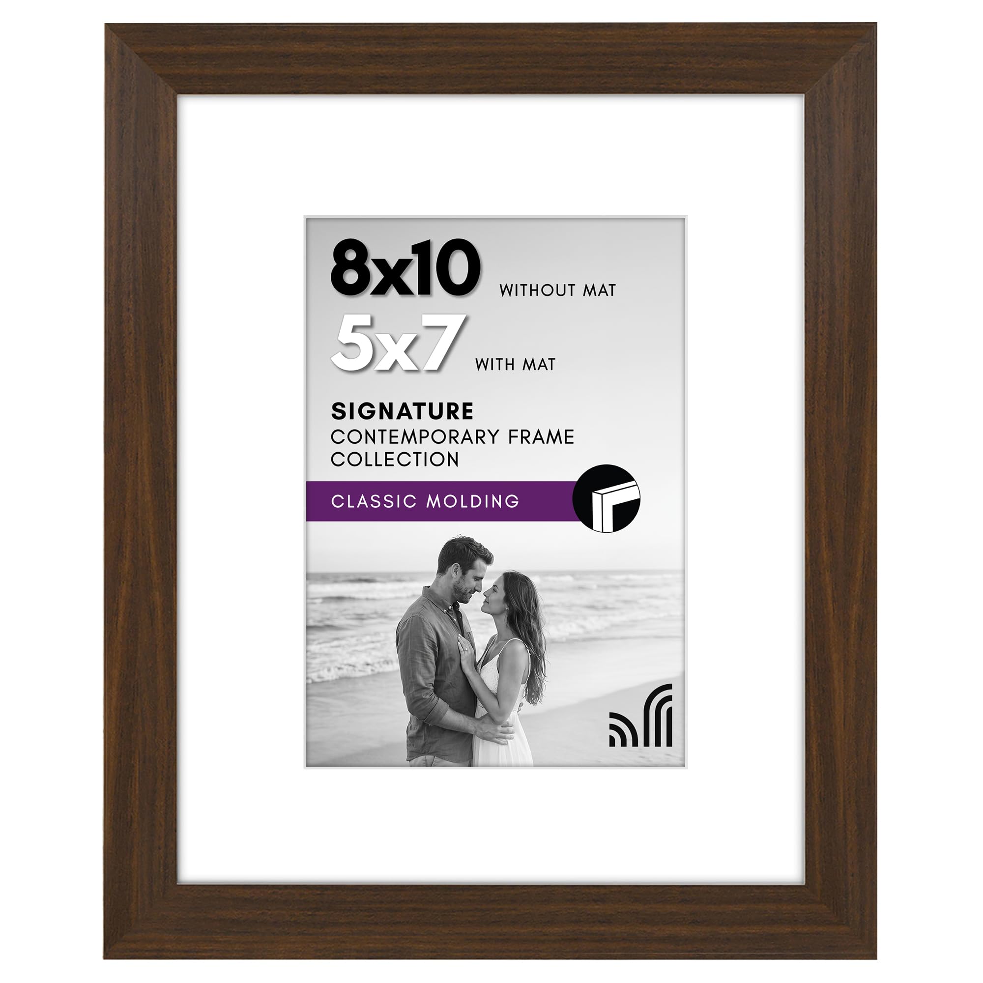 Americanflat 8x10 Photo Frame in Walnut - Use as 7x5 Photo Frame with Mount and 8x10 Frame Without Mount - Engineered Wood with Shatter Resistant Glass for Wall and Tabletop Display