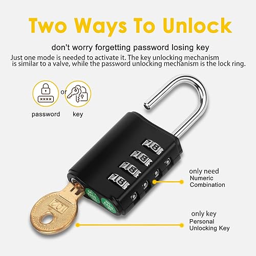 Miniatura 7 de Cerradura de combinación para exteriores con llave impermeable para exteriores, candado de 4 dígitos para escuela, gimnasio, casillero deportivo,