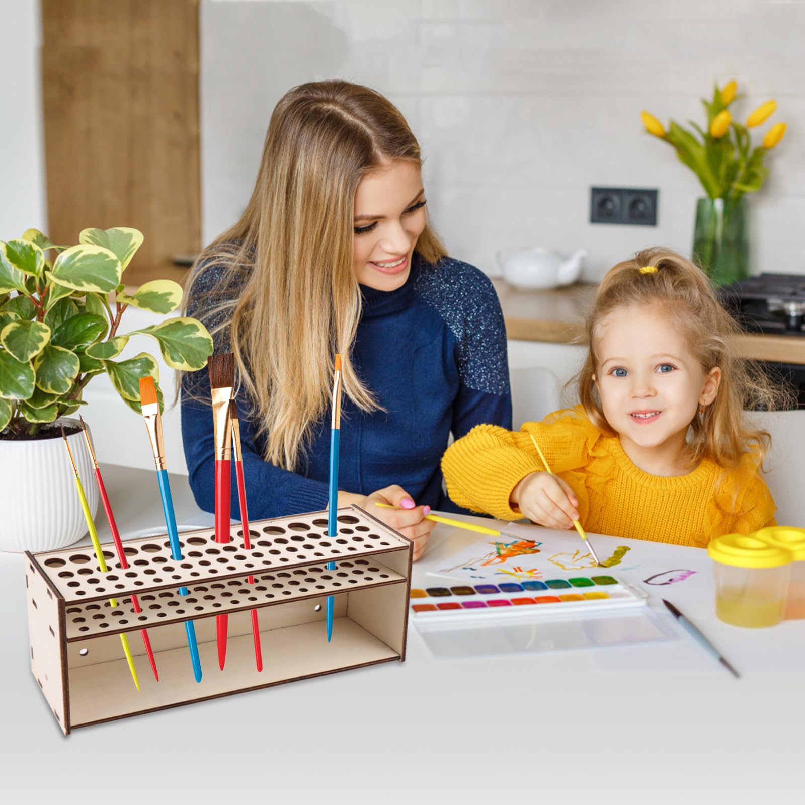 MXTIMWAN Porta Pennelli Pittura,67 Fori Portapennelli da Pittura,Supporto per pennelli in Legno Multi Foro,Supporto per pennelli per pittura in legno,Portapennelli Grande Capacità per lo Studio