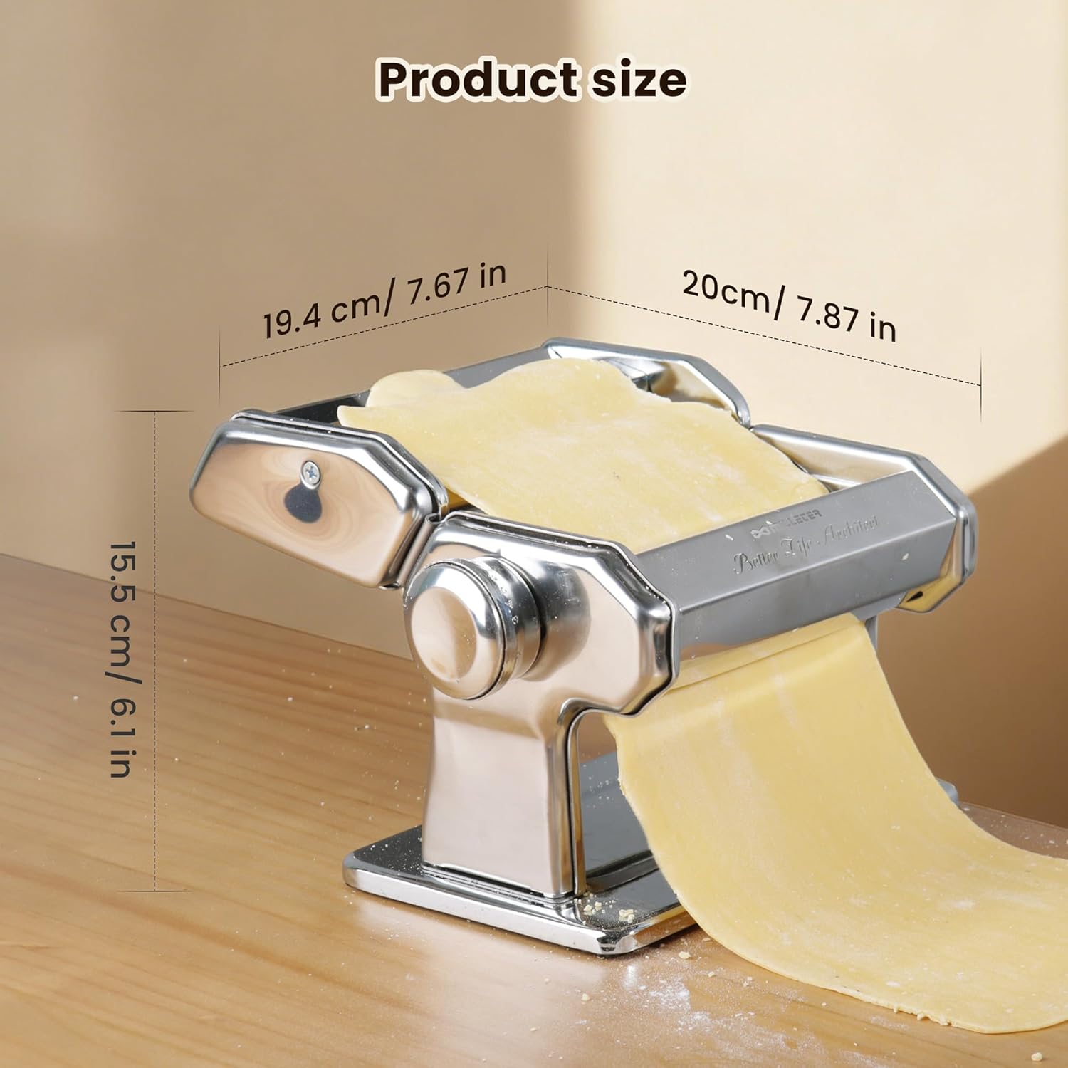 Pasta Maker Machine, 9 Adjustable Thickness Settings, 2 in 1 Dual Rollers & Cutter for Homemade Spaghetti, Fettuccini, Lasagna & Dumpling Skin