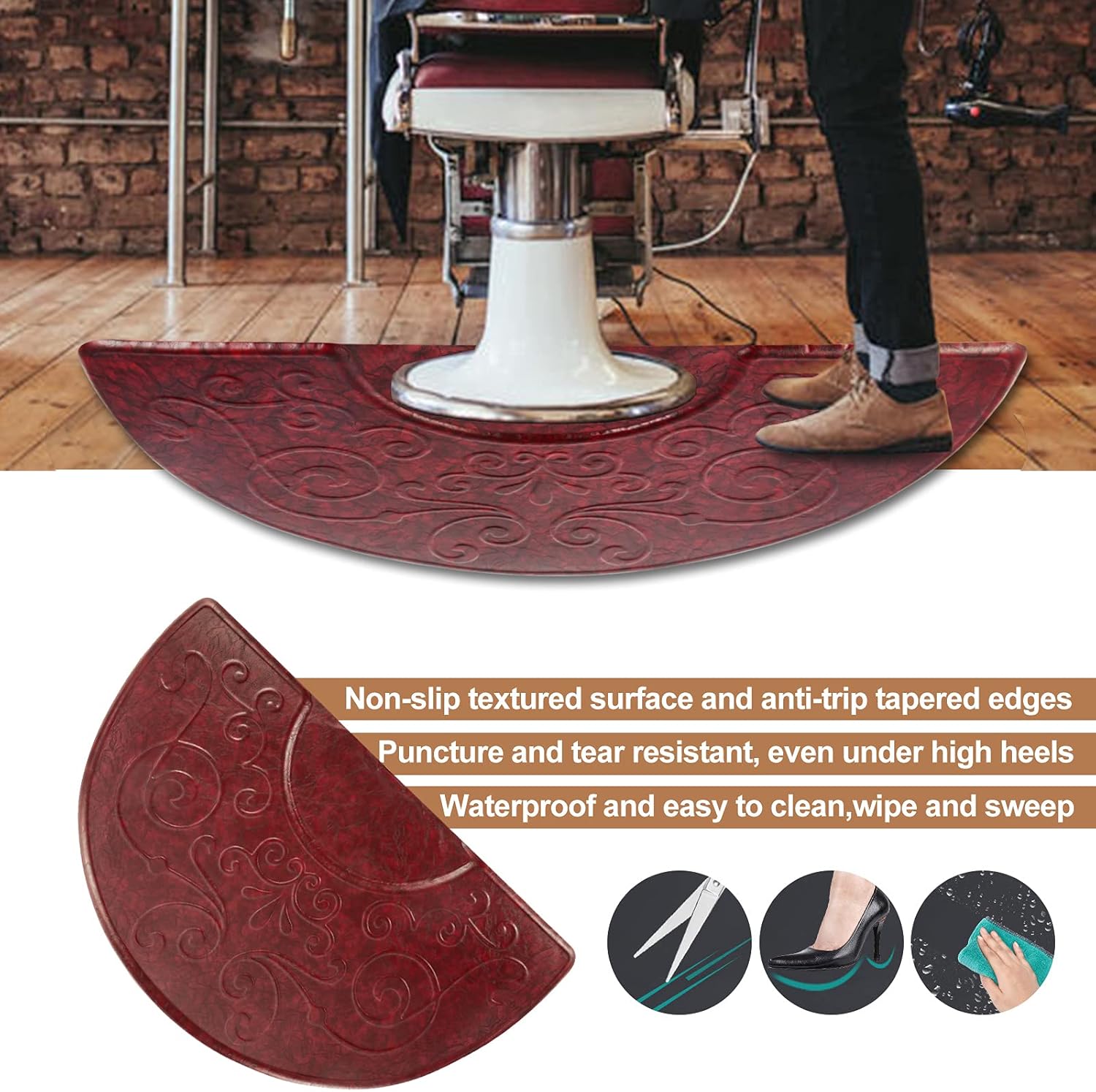 Artist Hand 3 ft. x 5 ft. Barber Chair Mat Anti-Fatigue Salon & Barber Comfort & Support Mat - Non-Slip, Durable - Black Semi Circle - 5/8 in. Thick,Antique Light Red : Beauty & Personal Care