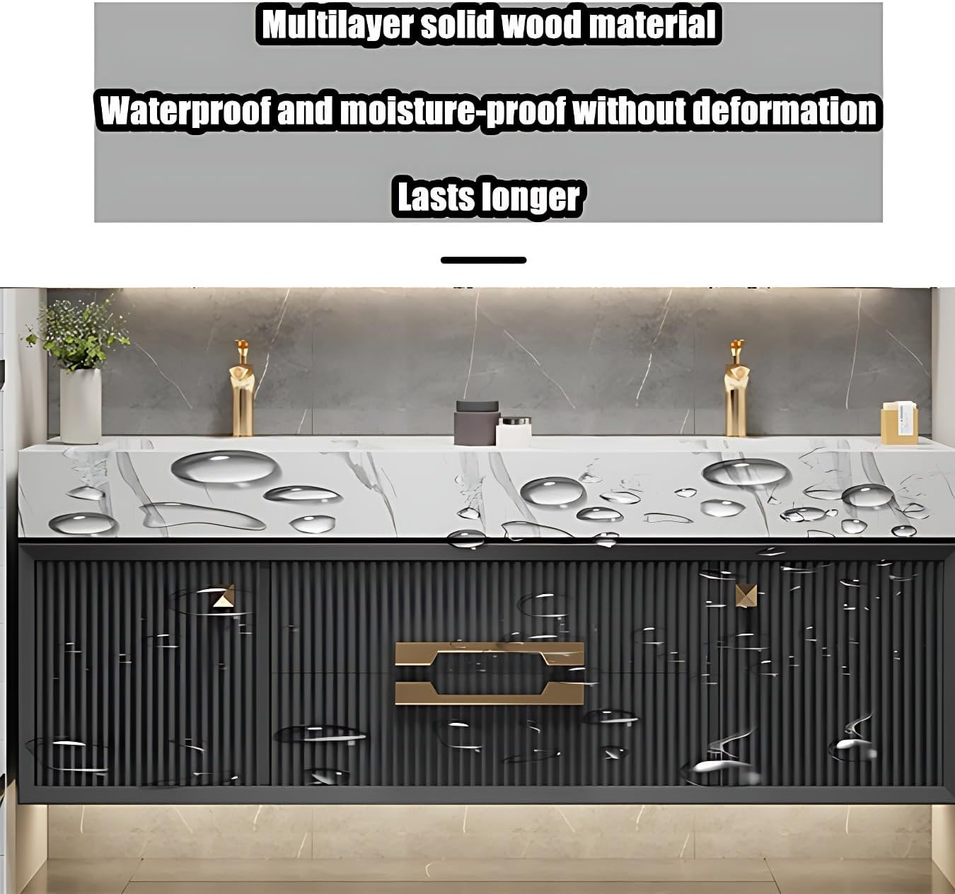 Double Bathroom Vanity with Sink - Floating Bathroom Vanity with Smart Defog Mirror Cabinet Included, Multi-Layer Solid Wood Material, Wall Mounted
