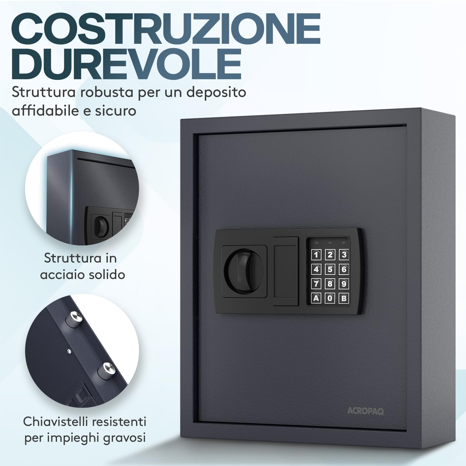 Acropaq Cassetta portachiavi con codice - Per un massimo di 48 chiavi, 48 portachiavi inclusi, Armadietto portachiavi sicuro per la conservazione delle chiavi, Nero - Portachiavi da parete chiuso