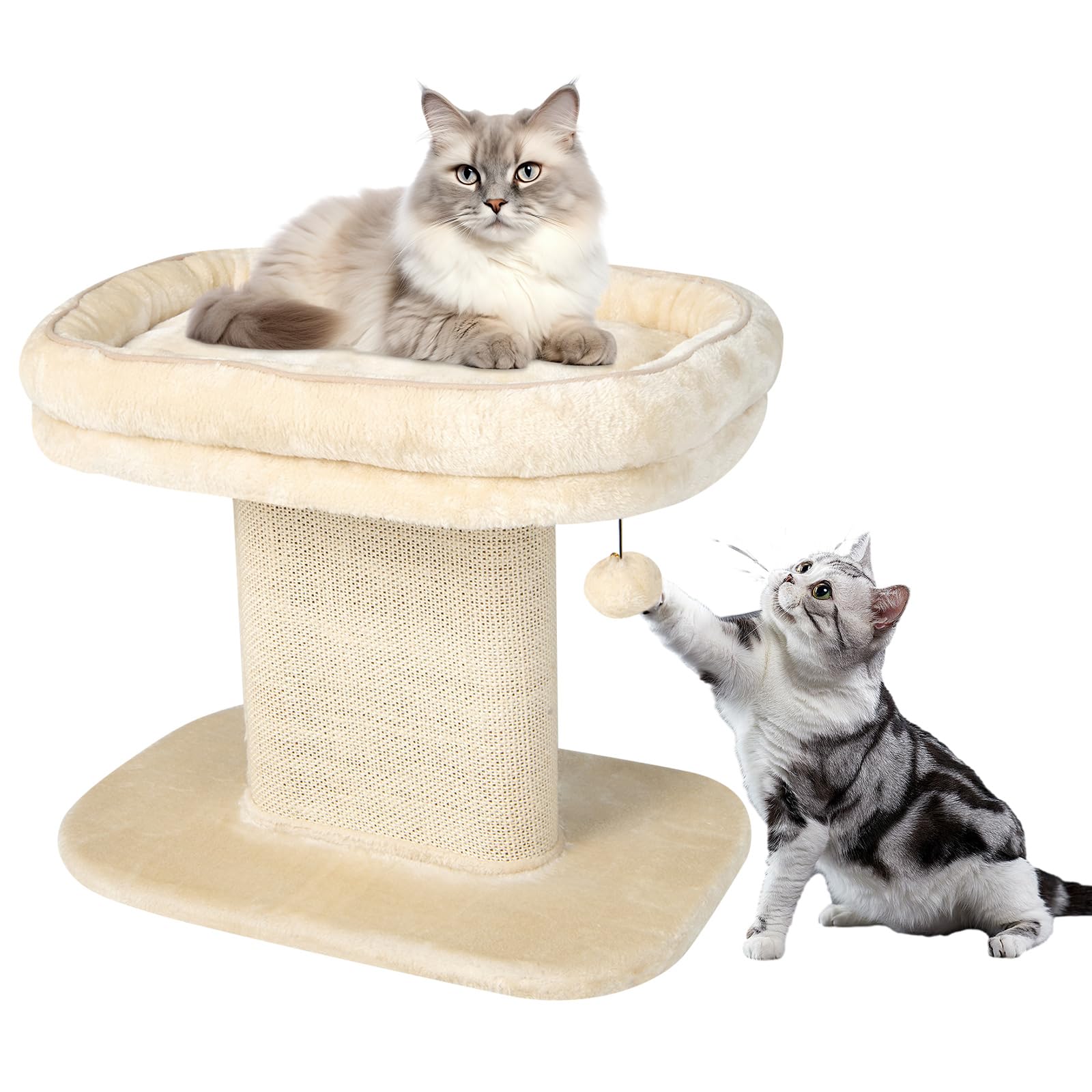 GYMAX Árbol Rascador de 50 cm de Alto para Gatos, Árbol de Escalada con Asiento de Felpa Suave, con Columna de Sisal y Pelota, Árbol de Actividad y Árbol de Juegos, para Pequeño Gato, Beige