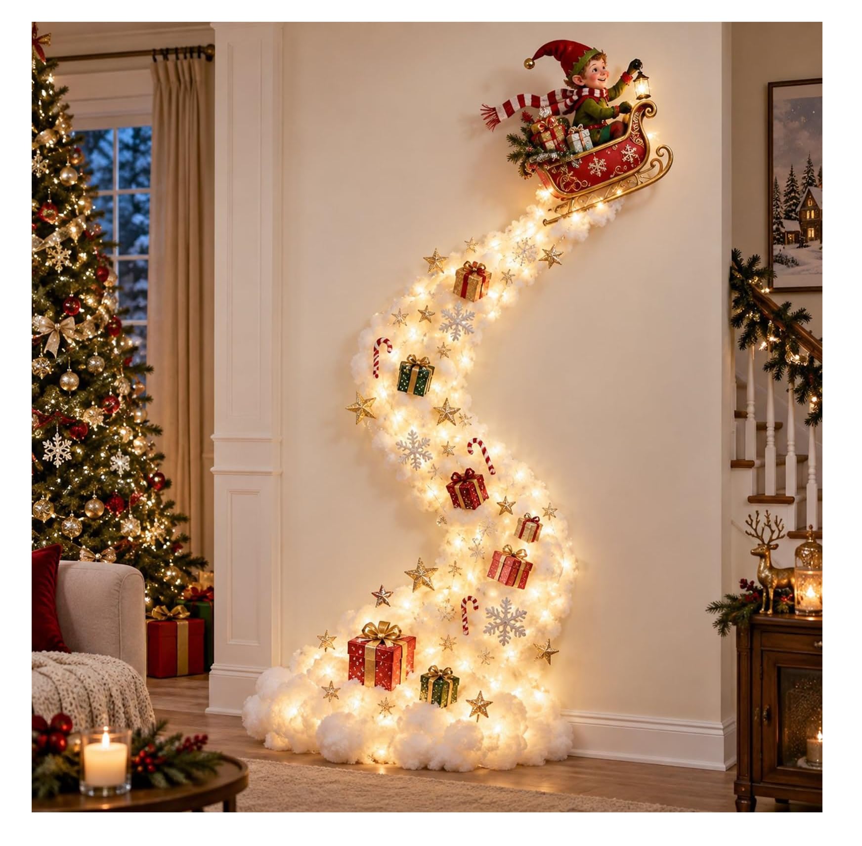 Christmas Magic Trail Wall Light, LED Cascading Christmas Wall Decor，J