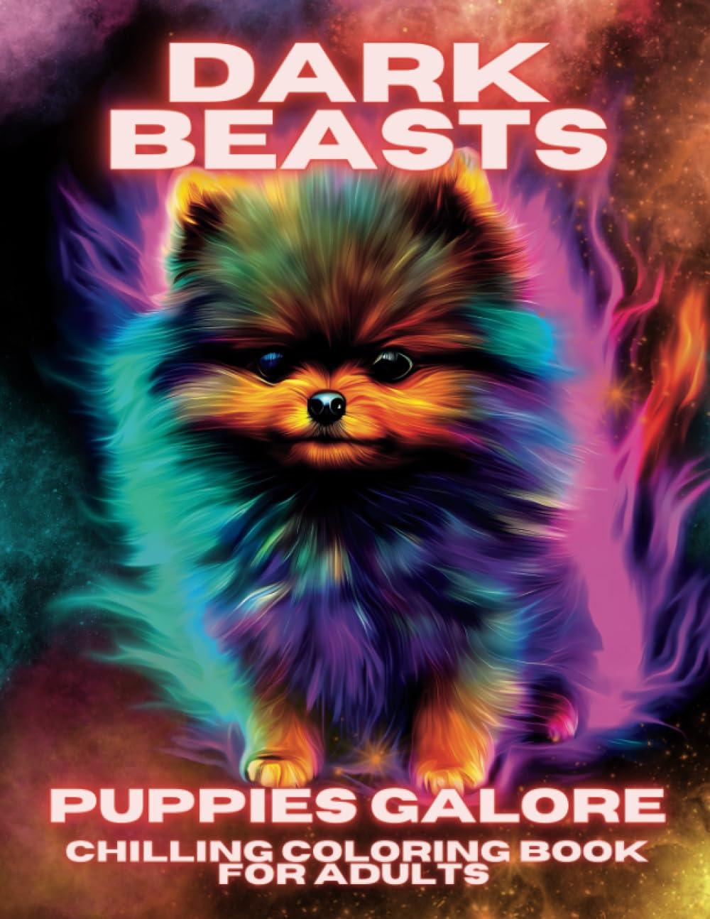 Dark Beasts Puppies Galore Chilling Coloring Book for Adults: Realistic Little Dogs Spirits on a Black Background