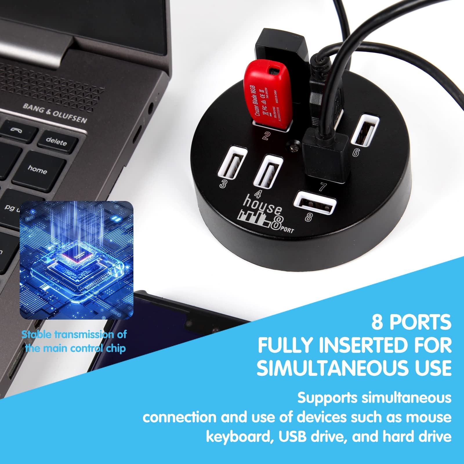 Amazon | 8ポート USB充電器 マルチポート データ転送スプリッター USB  
