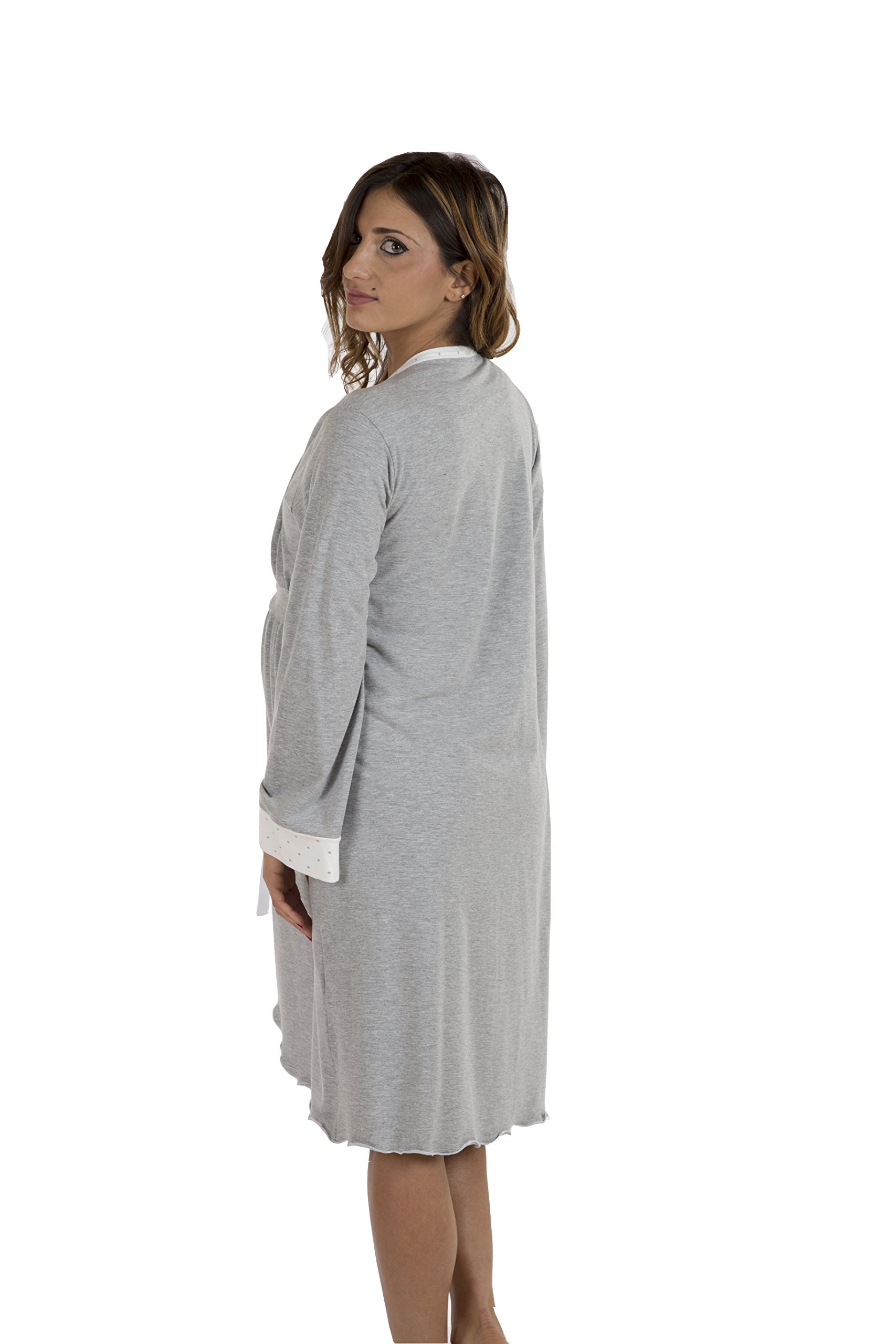 Premamy - Vestaglia da Notte per Premaman, Modello con Fiocco, Cotone bielastico, Pre-Post Parto