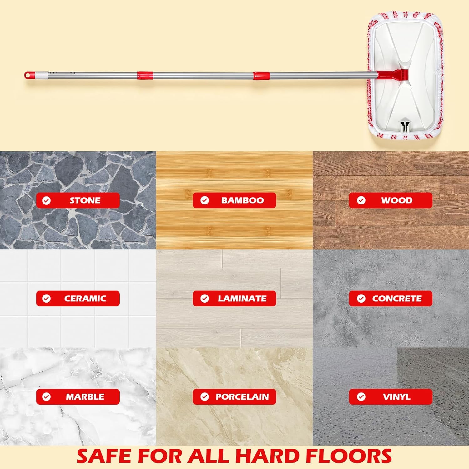Microfiber Dust Mop for Floor Cleaning with 5 Reusable 16*9 inch Mop Pads, Wet and Dry Mop, Captures Pet Hair and Dust, Suitable for Vinyl, Wood, Tile, Laminate Flooring