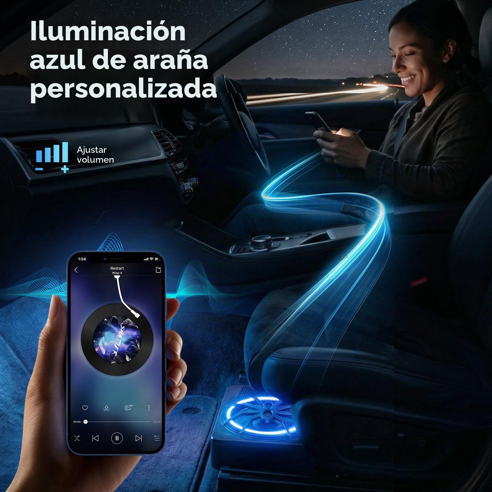 Hodozzy Subwoofer Activo Coche Ultrafino, 10 Pulgadas Subwoofer Autoamplificado Coche Debajo del Asiento con Amplificador, Entrada Bajo, Subwoofer Luz Ambiental Azul para SUV | Subwoofer Autoamplificado Coche Debajo del Asiento con Amplificador, Frecuenci