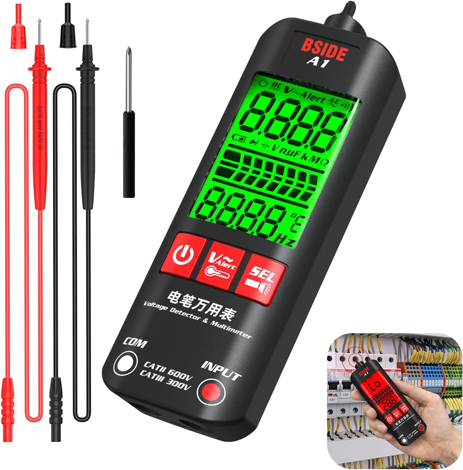 A1 Fully Automatic Anti-Burn Intelligent Digital Multimeter Auto Senses The Zero and Fire WiresVoltageDetectionMultimeteFast AccuratelyMeasuresVoltage,Current,Conductor On/Off,Color Ring Resistance