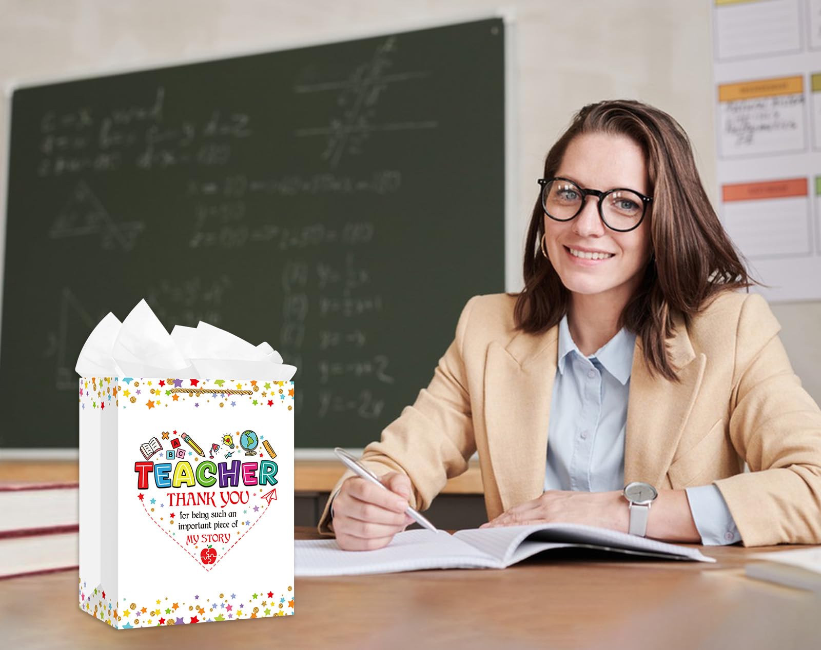 WaaHome Teacher Appreciation Gift Bag for Women - End of Year Graduation Teacher Gift Bags for Daycare Elementary Teachers from Students - 11.5'' Large Thank You Teachers Wrapping Paper Bag