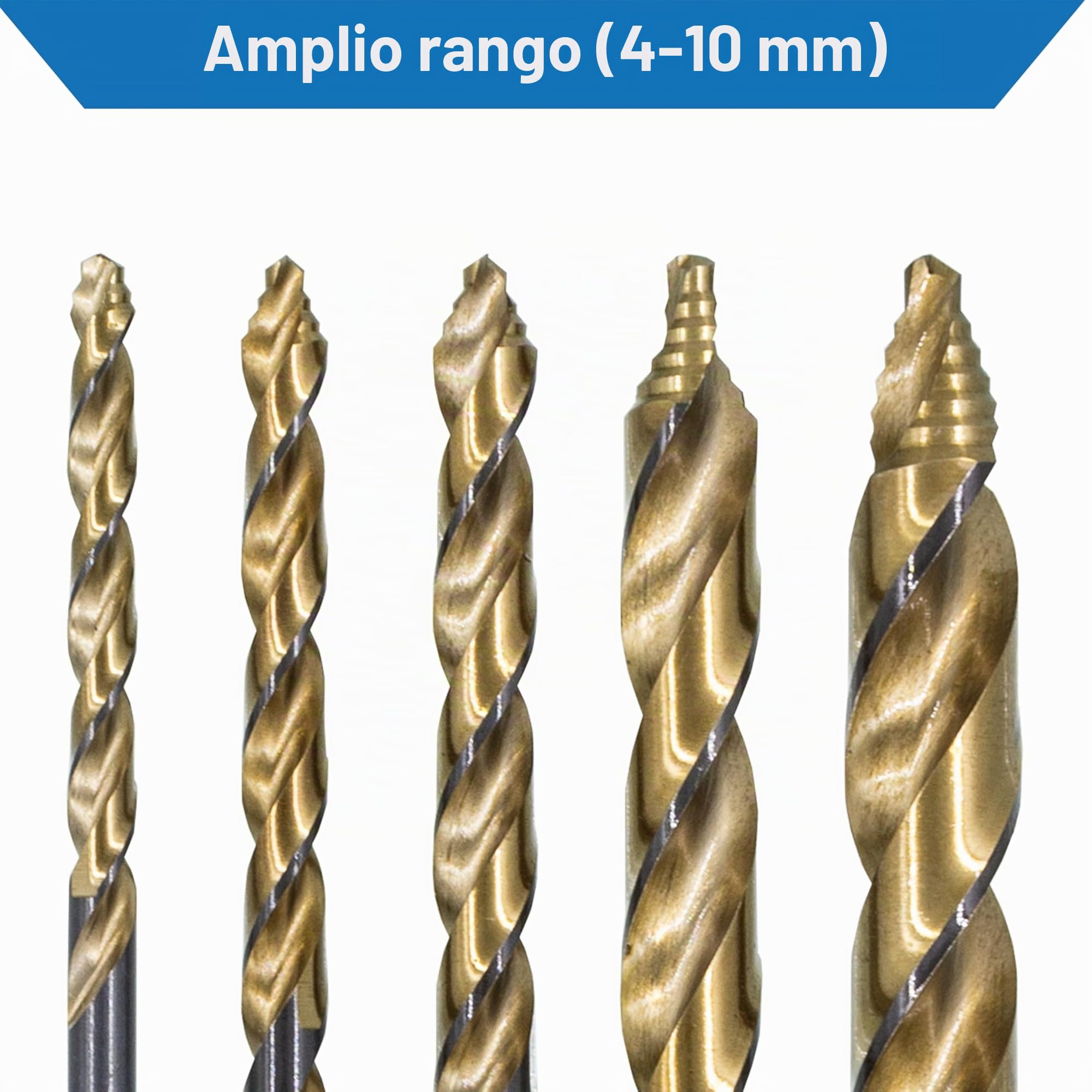TJR® 4-10mm Brocas helicoidales HSSE Cobalt 5% M35 con punta escalonada, juego de 5 piezas – Duraderas y resistentes al calor, perfectas para metal, madera y plástico