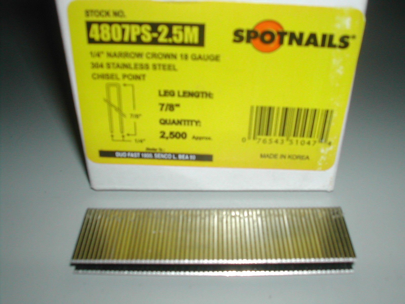 Spotnails 4808PS 18-Gauge 1/4 Crown Stainless Steel Staples – 1 Leg Length – Box Of 5000?