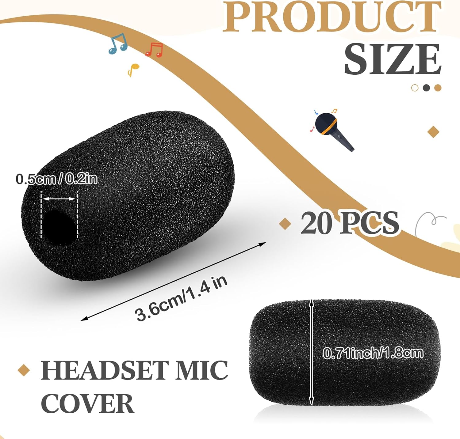 20 Pcs Mini Mic Foam Windscreen Covers, 5 x 36 mm, Black image 2