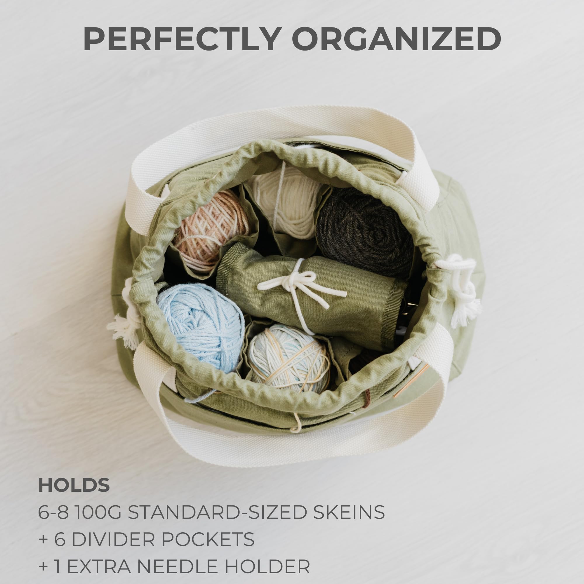 Stylowy organizer do szydełkowania z łatwością organizuje przędzę - trwała płócienna torba z 8 kieszeniami przechowuje mnóstwo motek przędzy i materiałów/akcesoriów do szydełkowania - idealny kosz na