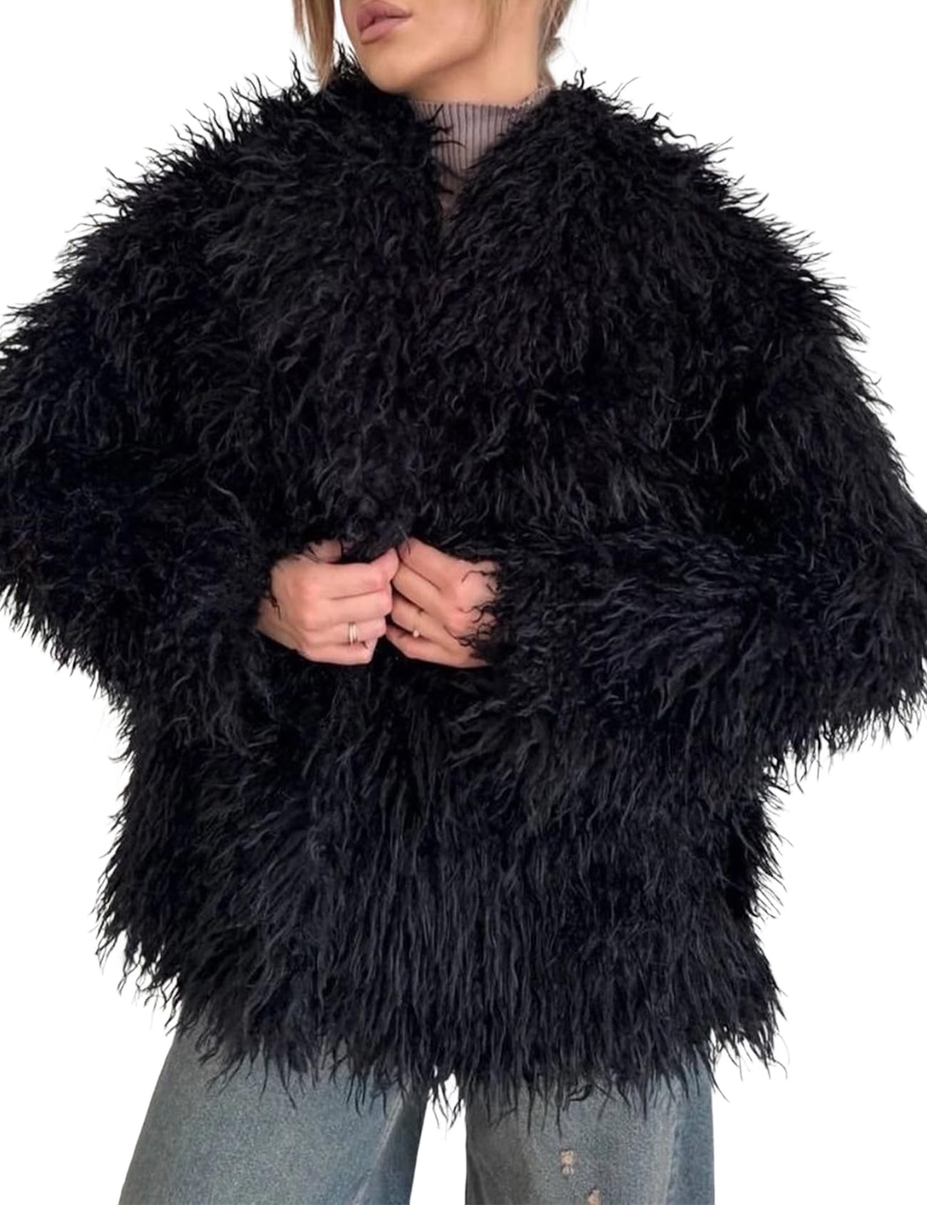 xl Yimoon Womens Faux Fur Coat Winter Fluffy Faux Fur Jacket Long Sleeve Lapel Collar Furry Shaggy Parka Coat