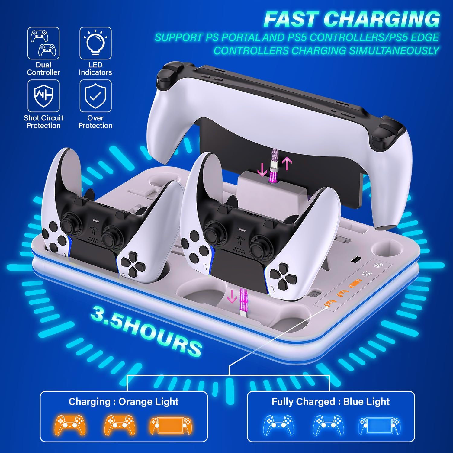 Sehawei Supporto per PS5/Pro/Slim con Ventola di Raffreddamento, Ricarica Controller PS5, Dock di ricarica PS Portal,PS5 Supporto Verticale con Indicatori LED e Headset holders per PS5/Pro/PS5 Slim