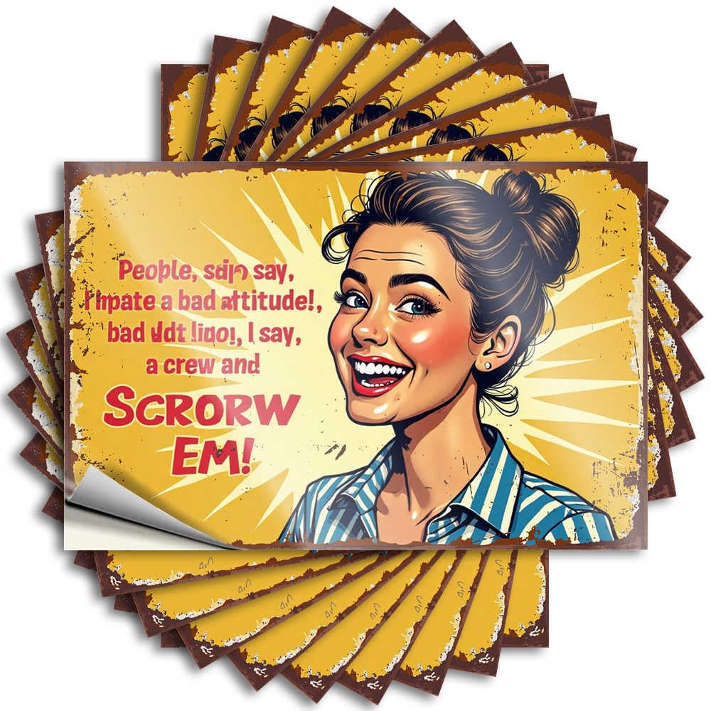 Confident Woman Embraces Positive Attitude Poster Tattoo Modern Self Adhesive | Smiley Face Case Vinyl Sticker Pack for Friends(8X12CM)