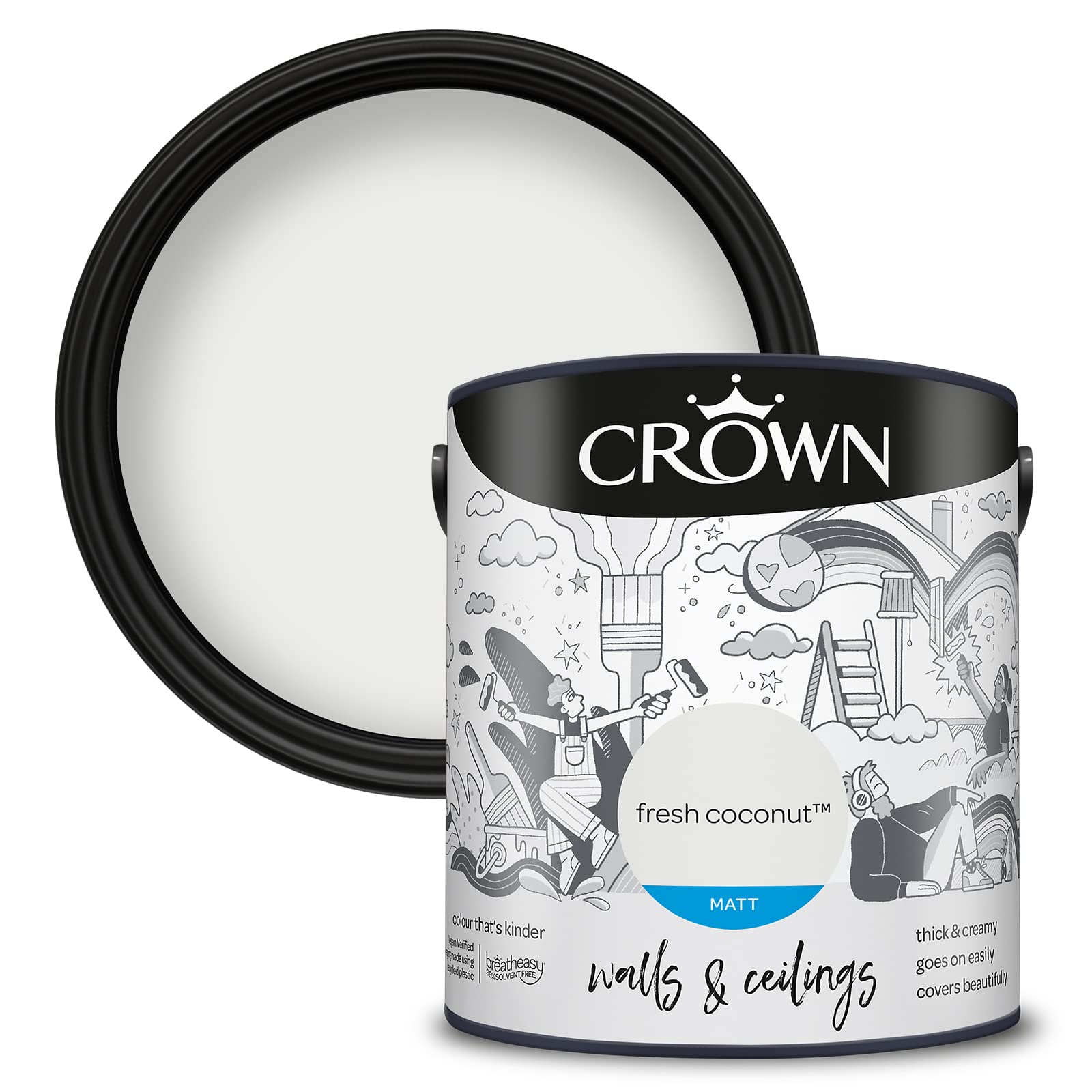 (Fresh Coconut) Crown Matt Paint Emulsion Walls & Ceilings 2.5L 5010131582424