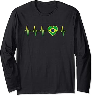 Amo il Brasile Brasiliano Cuore Bandiera Paese I Love Brazil Maglia a Manica