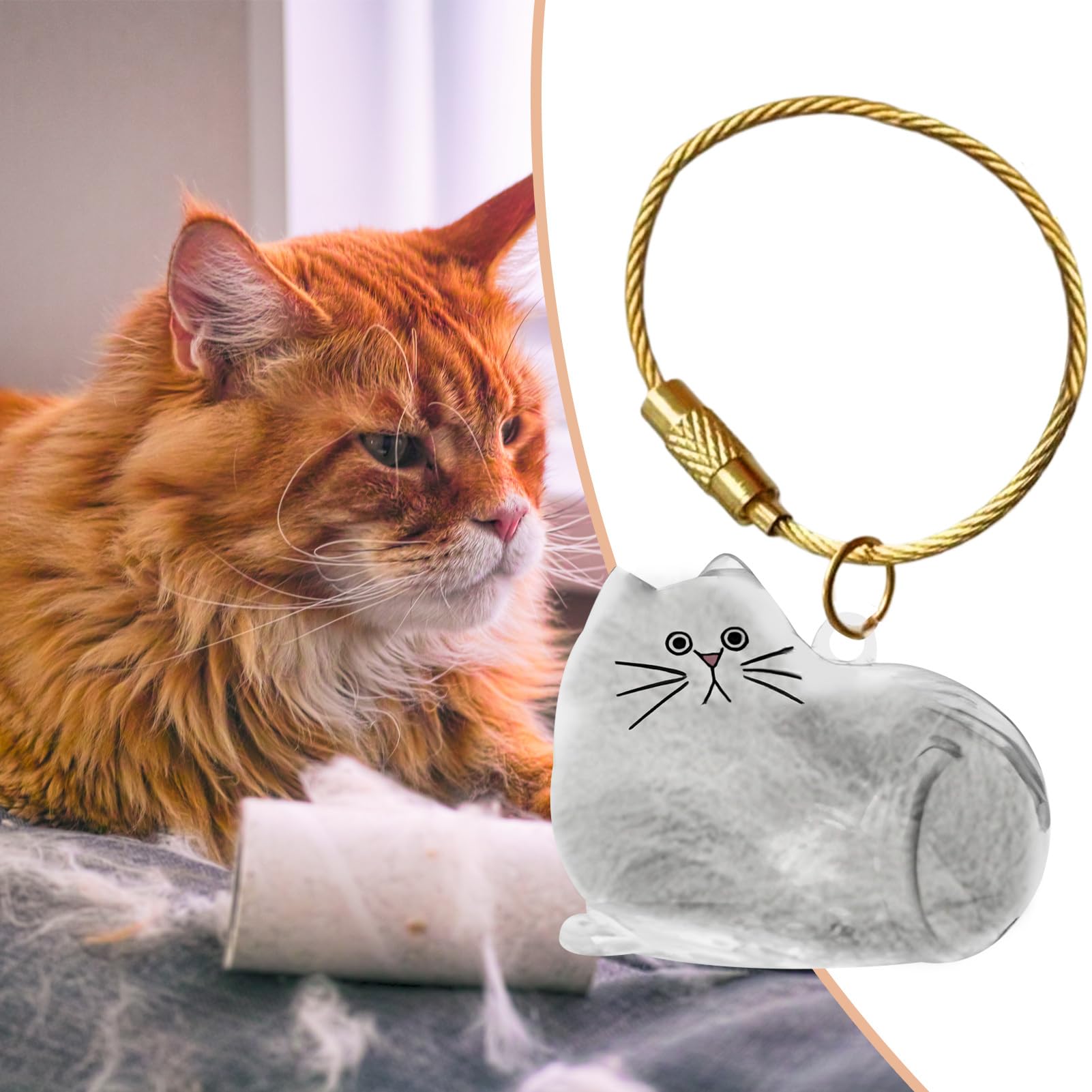 Ricordo portachiavi con peli di gatto, ciondolo commemorativo leggero per borsa