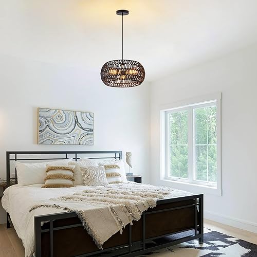 Miniatura 55 de Lámpara de ratán estilo bohemio, lámpara de techo de ratán empotrada, lámpara de techo tejida pequeña de madera, candelabro de ratán