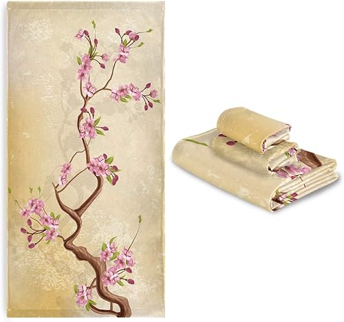 Miniatura 7 de ALAZA Juego de toallas de baño, ramas de cerezo en flor con flores y hojas, toallas de 3 piezas, 1 toalla de baño, 1 toalla, 1 toalla de mano, juego