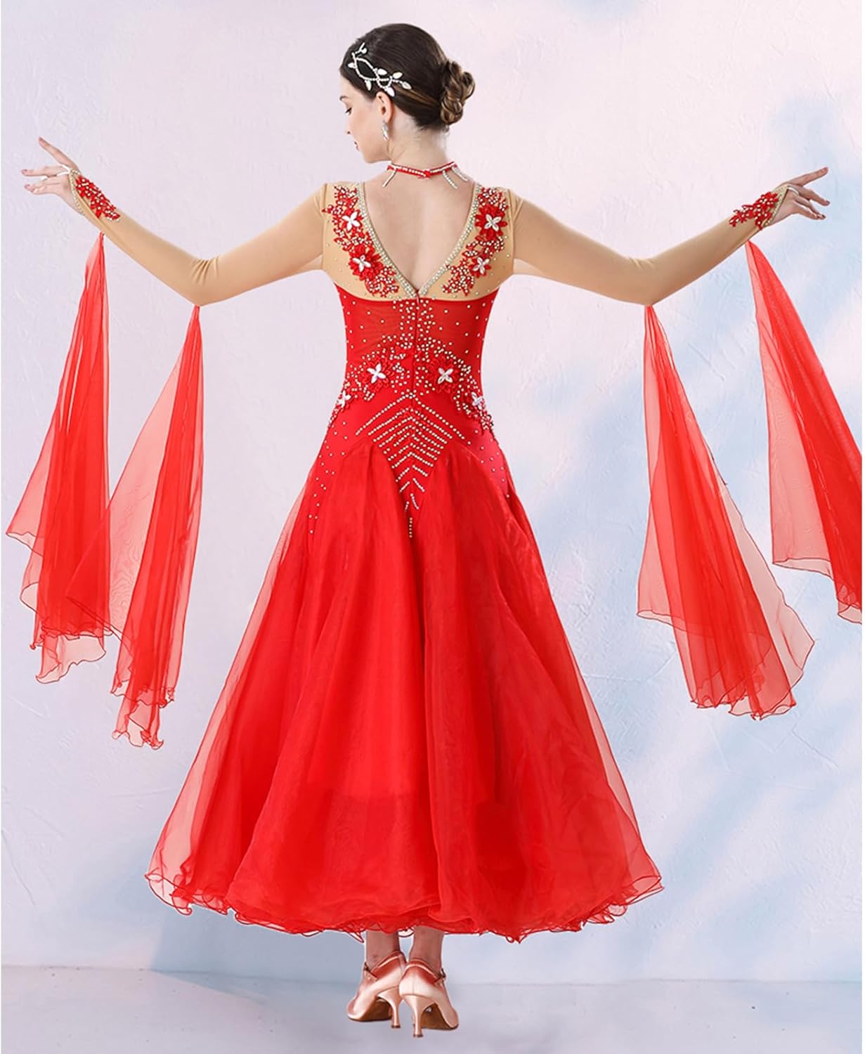 Professional Ballroom Dance Competition Dress Womens National Standard Dress Rhinestones Waltz Performance Costume