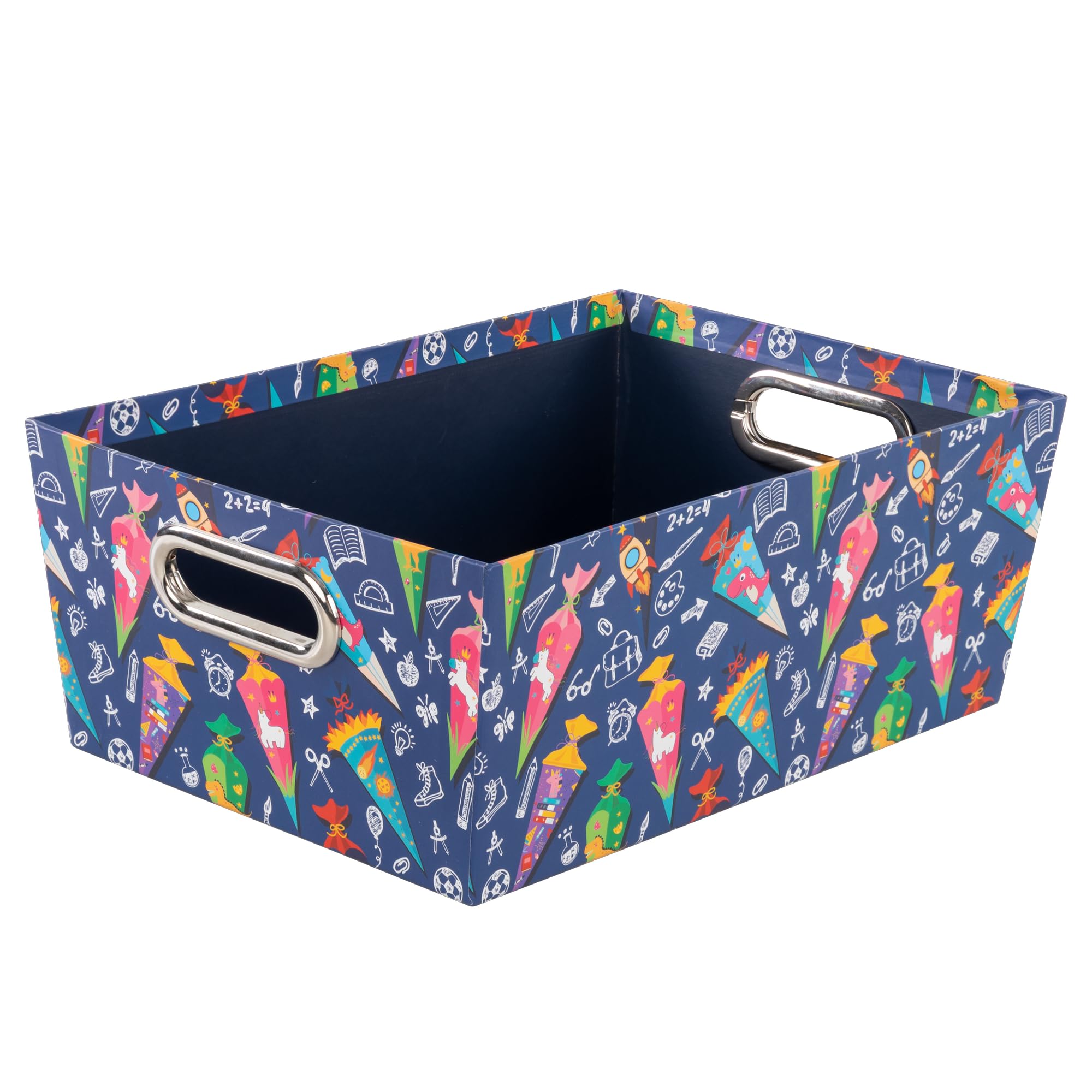 Idena 20223 Storage Box Made of Solid Cardboard, School Cone Design, Storage Basket with Metal Handles, Approx. 33 x 22.9 x 12.7 cm, Gift Basket for Back to School