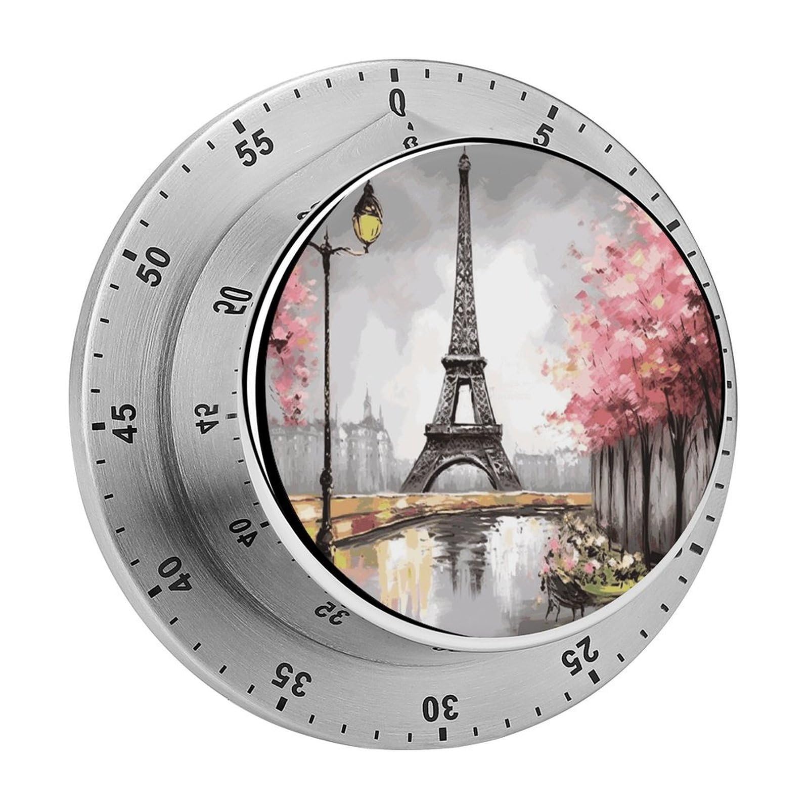 Paris Eiffel Tower Timer Fashion Visual Timers Wind Up 60 Minutes Desk Timers Stainless Steel Magnetic Timer Countdown Clock No Batteries Loud Alarm for Kitchen Chef Cooking
