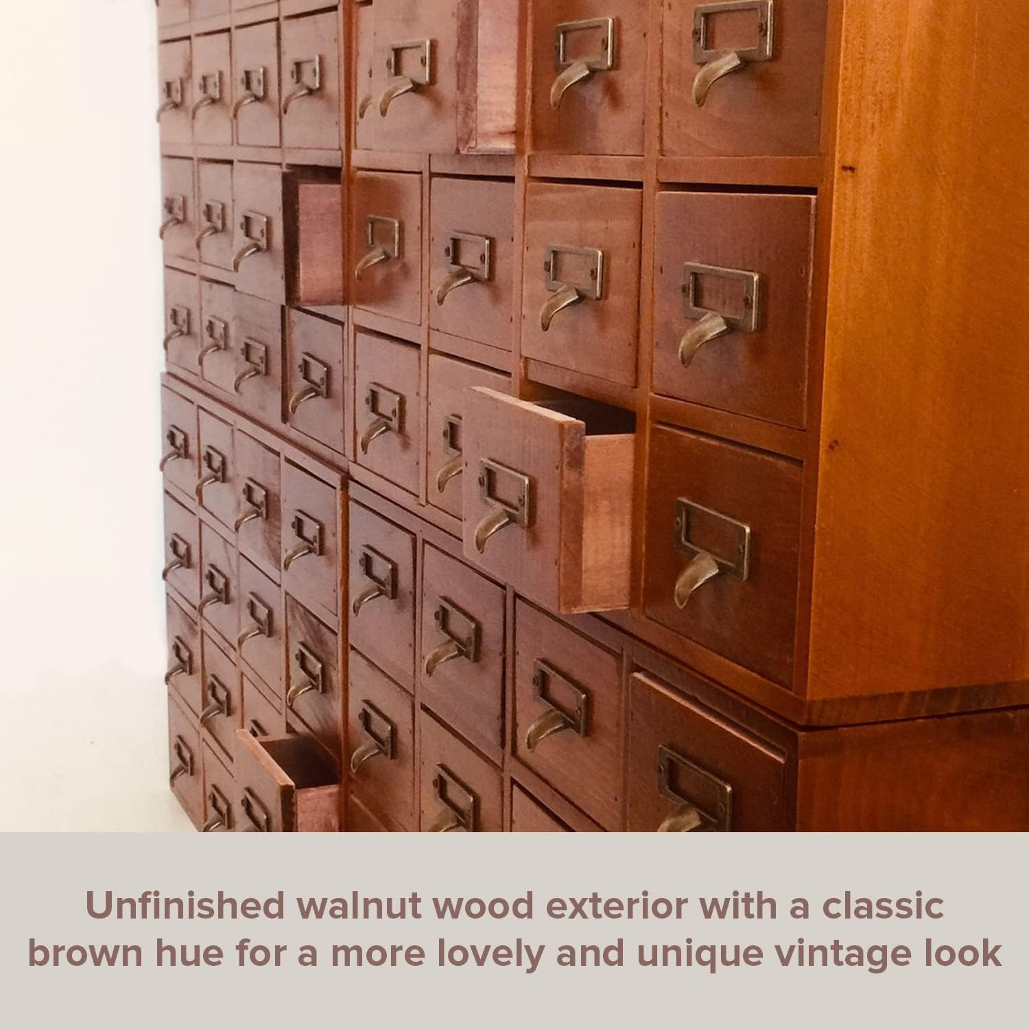 64-Drawer Apothecary Cabinet, 4-Pack, Brown Pine Wood, 19.69x13.78in Each, 22.05lb Capacity, Vintage Storage for Jewelry and Crafts