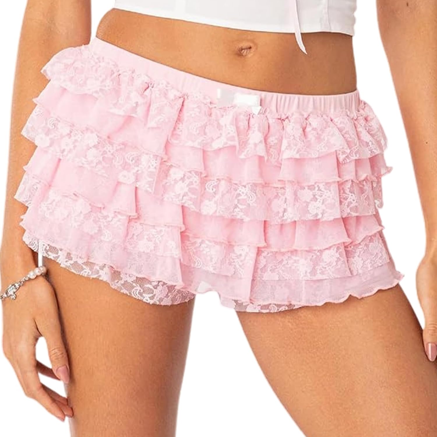 Yimoon Women's Lolita Bloomers Ruffle Shorts Y2k Lace Trim Layered Fairy Sweet Cute Panties