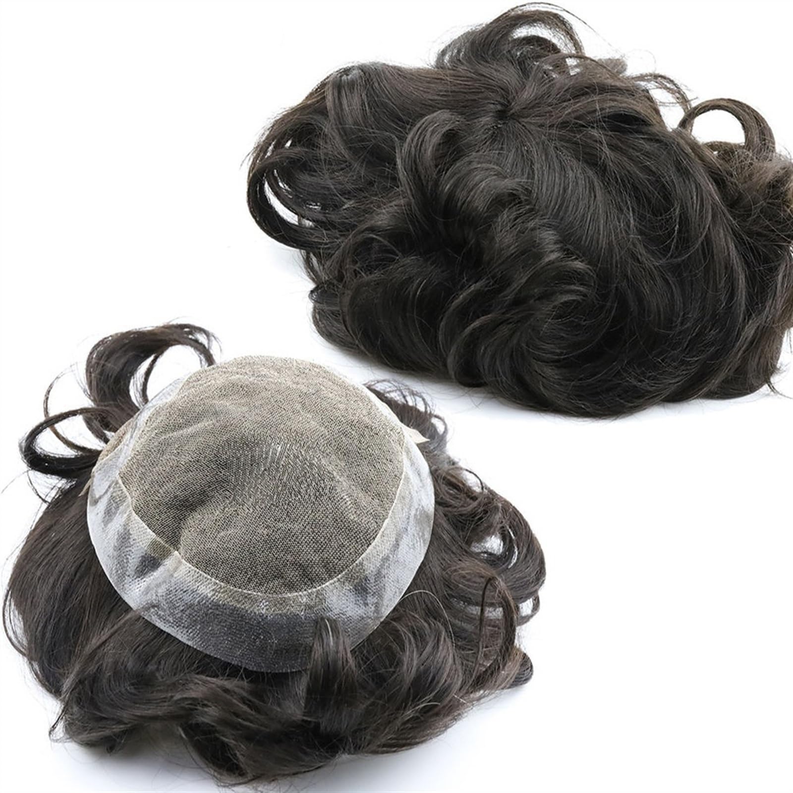 Peluca de Pelo Tupé for hombres Prótesis de cabello humano Frontal y parte superior de encaje francés con perímetro de piel fina de PU Hombres Tupé Unidad de sistema de reemplazo de cabello indio natu
